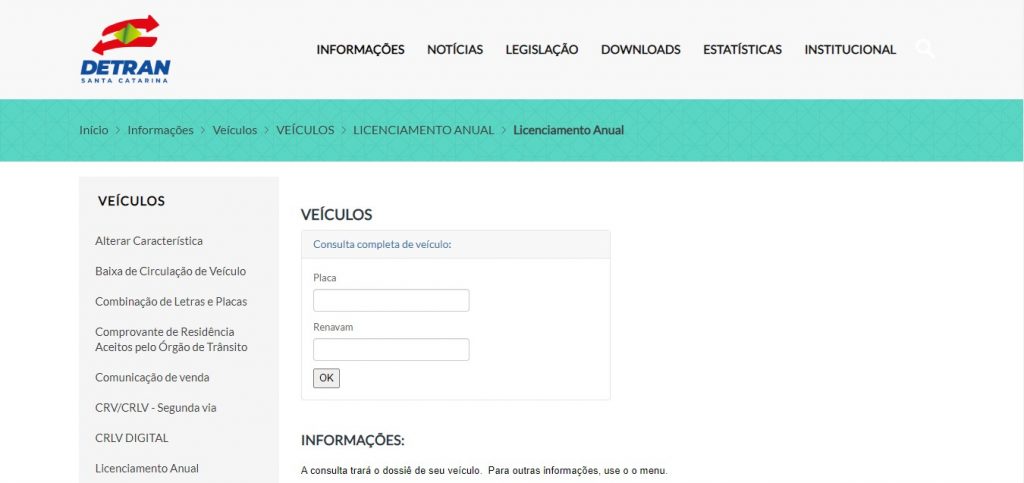 site do detran santa catarina consulta e pagamento do ipva