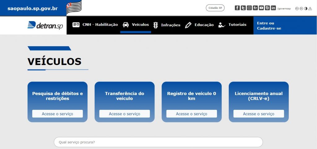 tela de consulta de débitos do veículo online no site do detran