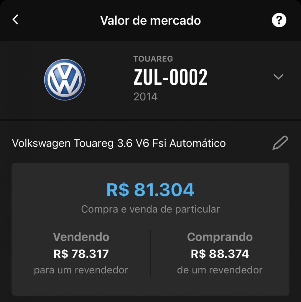 valor de mercado volkswagen touareg 2014