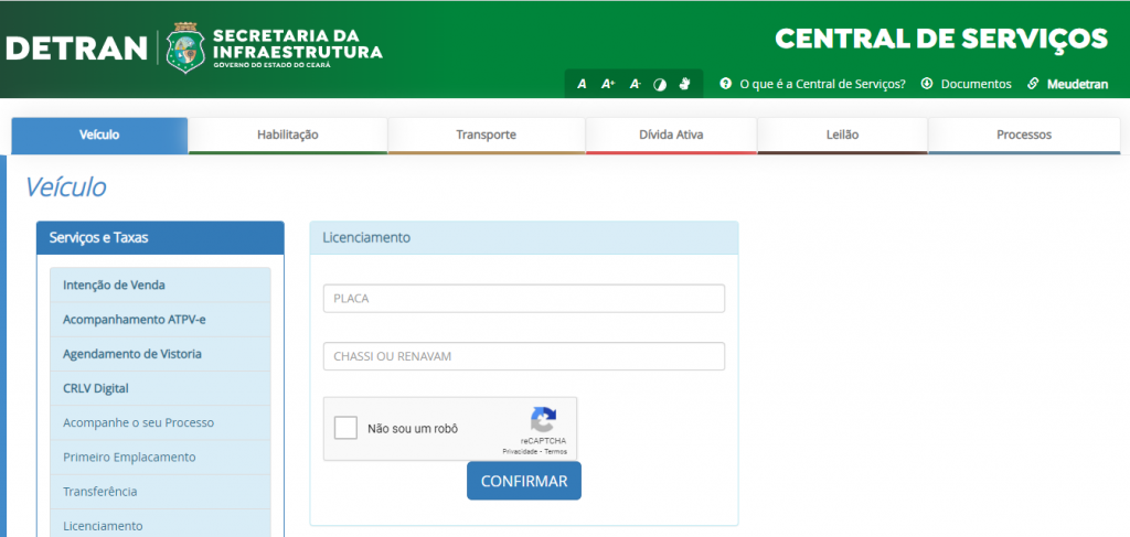 imagem do portal de serviços de licenciamento 2022 do detran ceará